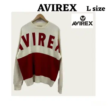 AVIREX 니트 스웨터 L 사이즈 아이보리/레드 로고 도안 로고 니트
