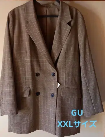 미사용 새상품 GU 더블 브레스트 자켓 체크 브라운 XXL