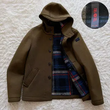 BOB 밥 후디드 하프 코트 본딩 소재 안감 체크 48 사이즈