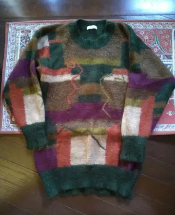 레트로 모헤어 스웨터 아트 패턴 올 패턴