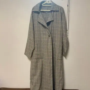 체크 무늬 오버 사이즈 트렌치코트