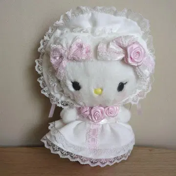 택 포함 새상품 화이트 프릴 키티 마스코트 홀더