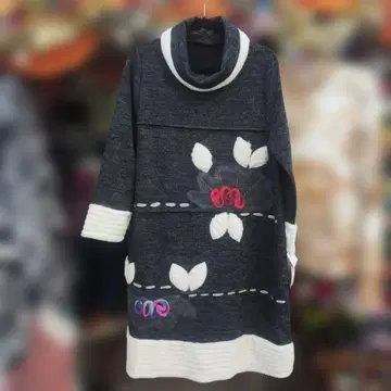 새상품 추가 OFF LL 사이즈 꽃무늬 자수 그레이 하이넥 원피스