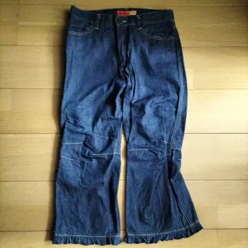 BATSU 다크 블루 프릴 플레어 팬츠