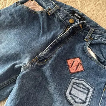 네넷 자수 패치 데님 팬츠 와펜 디자인 개성 면 100%