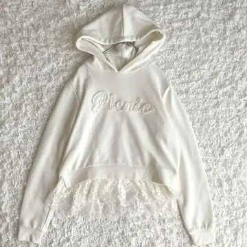 리즈리사 LIZLISA 프릴 레이스 히메 스타일 후드 부착 맨투맨 화이트