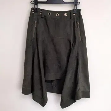 Koji Tachiyama 변형 플레어 스커트 올리브 그린 스웨이드 느낌