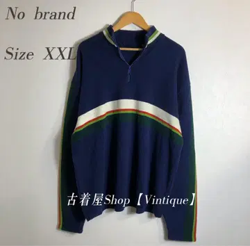 네이비 하프 지퍼 니트 보더 무늬 남성용 사이즈 XXL