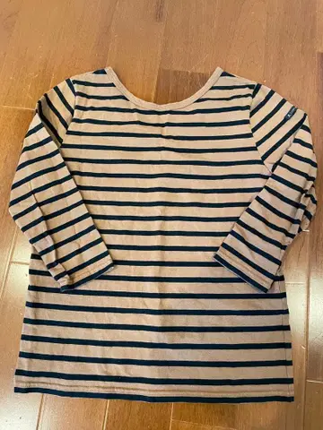 Leminor 브라운 블랙 스트라이프 7부 소매 티셔츠