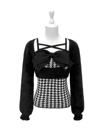 HONEYMEW 빅 리본 샤기 앙상블 상의