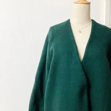 새상품급 지나시스 노카라 롱 코트 울 혼방 빅 실루엣 그린 F