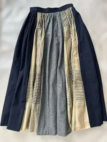 Y's 패치워크 롱 개더 스커트 네이비 그레이