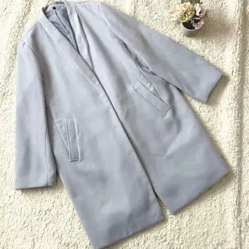 라이트 블루 롱 코트 노카라 4L/3XL 빅 사이즈