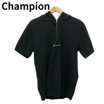 챔피온 블랙 숏 슬리브 후디 하프 지퍼 후드 끈 포함 XL