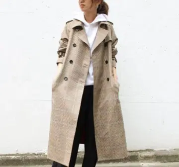 프레임워크 트렌치코트 40 체크 롱 코트 FRAMeWORK