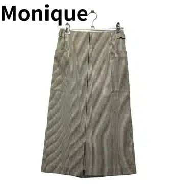 모니크 화이트 네이비 스트라이프 타이트 스커트 프론트 슬릿 뒷밴딩