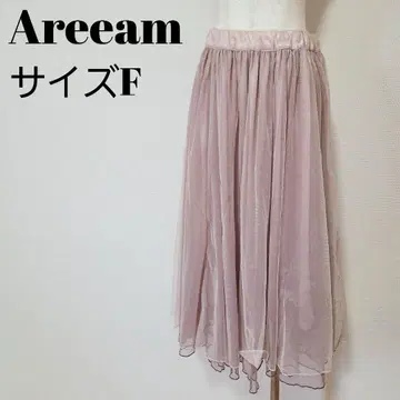 Areeam 플리츠 스커트 F 연한 핑크 롱 기장 미색 새상품급