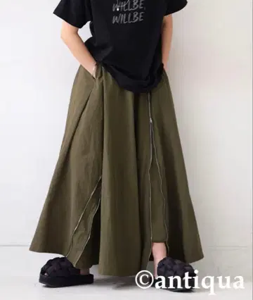 새상품급 antiqua 안티카 플레어 지퍼 스커트 카키