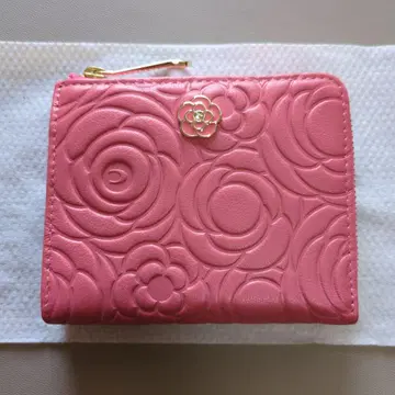 새상품급 핑크 카멜리아 무늬 클레이사스 접이식 지갑