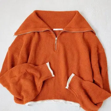 레트로걸 하프 지퍼 스웨터 크롭 볼륨 슬리브 Y2K F