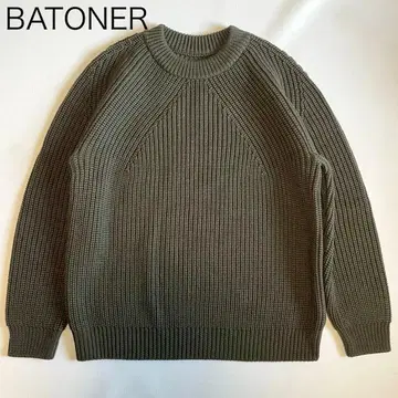 [ 바토너 ] 시그니처 크루넥 니트 올리브 카키 2 울