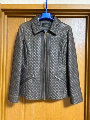 Leilian 브라운 가죽 자켓 퀼팅 양가죽