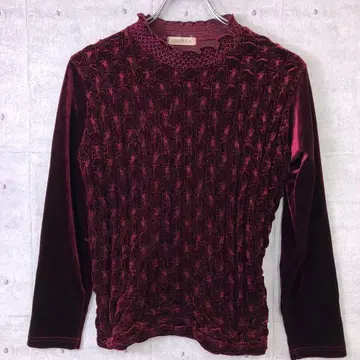 GARDENIA 레트로 올드 모드 구제 의류 벨로아 자수 하이넥 상의