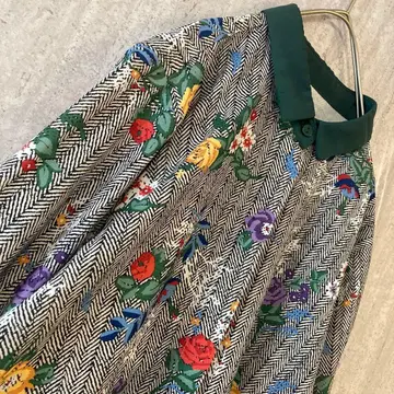 빈티지 블라우스 꽃무늬 올 패턴 레트로 앤티크 모노톤 그린