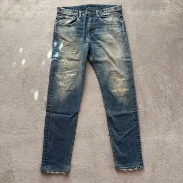 데미지 데님 청바지 버튼 서스펜더 블루진