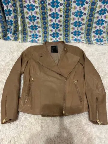 NOBLE 가죽 라이더 자켓 34 핑크 베이지