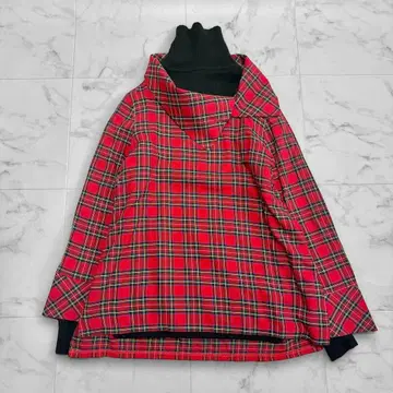 새상품급 나라 까미체 타탄 체크 블라우스 빨간색 스탠드 카라 디자인