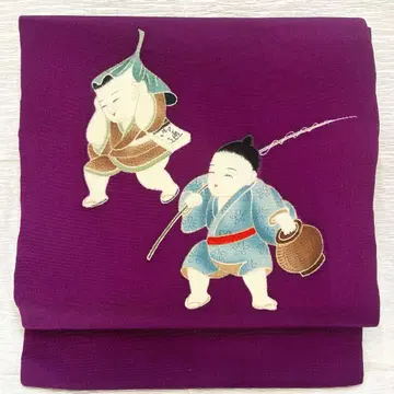 순수 실크 에도 보라색 크레이프 원단 동자 나고야 오비