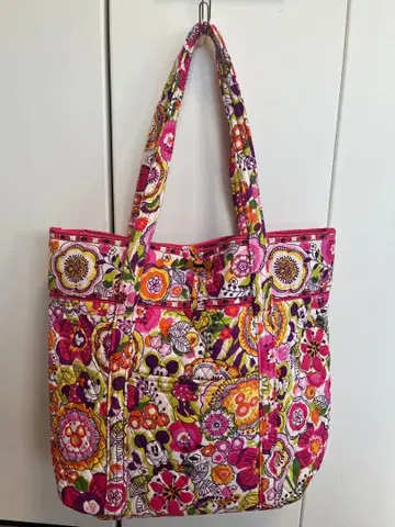 미키 꽃무늬 퀼팅 토트백