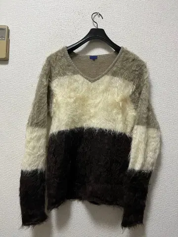 빔즈 모헤어 니트 스웨터 / M 베이지 x 크림 x 브라운 샤기