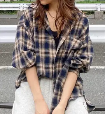 Ungrid 체크 무늬 오버 사이즈 셔츠