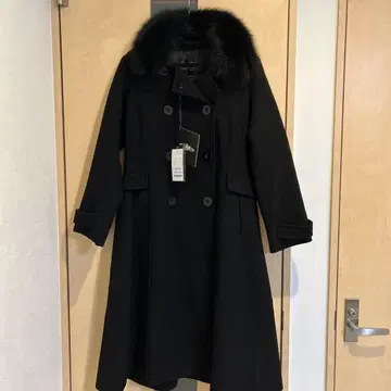 [ 미사용 새상품 ] 울 더블 브레스트 코트 퍼 포함 폭스 LL (블랙)