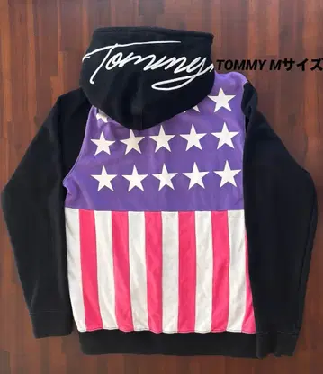 TOMMY 풀 집업 후드티 성조기 디자인 코튼 100% M 사이즈