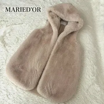 MARIED'OR 후드 부착 에코 퍼 베스트 핑크 베이지