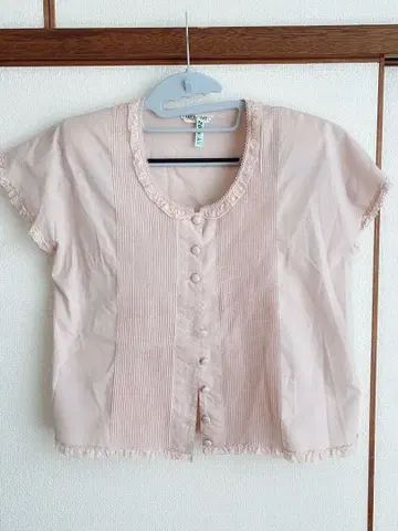 카네코 이사오 핑크하우스 프릴 달린 핑크 스트라이프 셔츠 블라우스