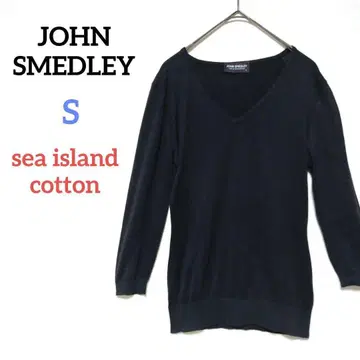 존스메들리 씨 아일랜드 코튼 니트 V넥 얇은 소재 영국제 블랙