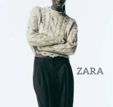 ZARA 그레이 케이블 니트 크롭 L 사이즈