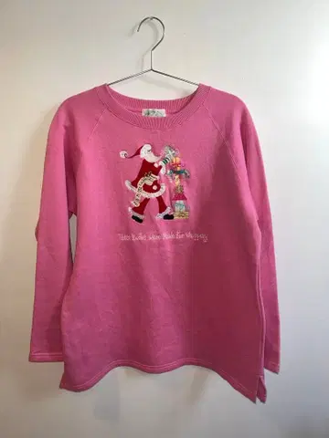 크리스마스 산타 맨투맨 래글런 핑크 트레이닝복