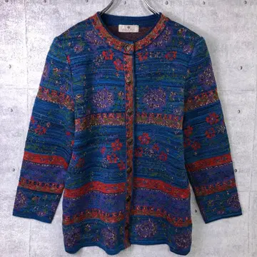 룬빈 레트로 모드 구제 의류 꽃무늬 자카드 골드 버튼 니트 가디건