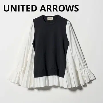 유나이티드 애로우즈 플리츠 콤비 니트 블라우스 워셔블