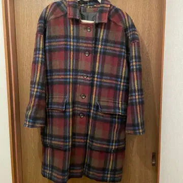 체크 무늬 롱 코트 빈티지 울 코트