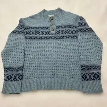 크로커다일 울 79% 스카이블루 기하학 패턴 스웨터 L L