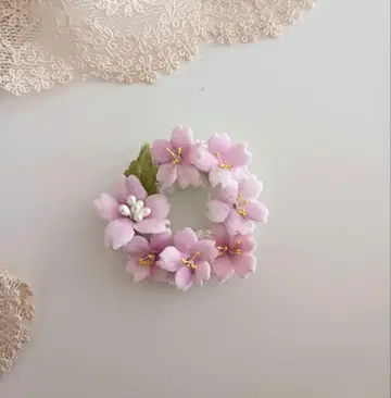 염색 천 꽃 * 사쿠라 리스 브로치