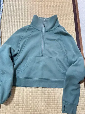 그린 하프 지퍼 크롭 맨투맨