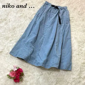 니코앤드 데님 플레어 스커트 M 라이트 블루 롱 무지 허리밴딩