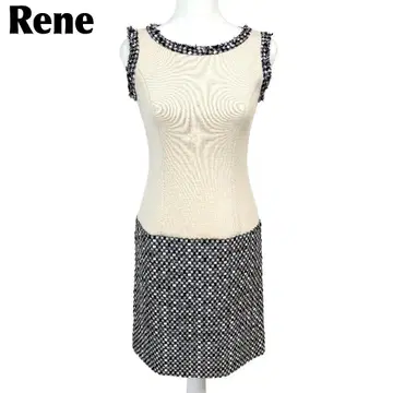 [ 새상품급 ] Rene 슬리브리스 도킹 원피스 36 베이지 블랙 트위드